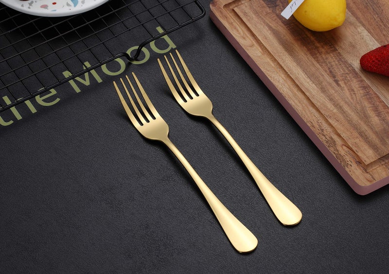 Kyraton Gold Dinner Forks - 6 Piece Set, Stainless Steel, 8.17 Inch, Titanium Plated Wedding Silverware - Image 5